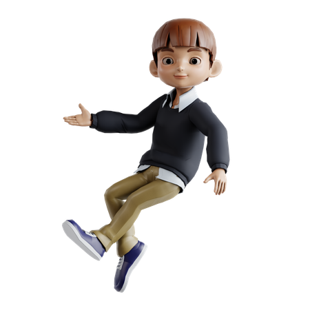 Niño saltando en el aire mientras muestra algo que le queda  3D Icon