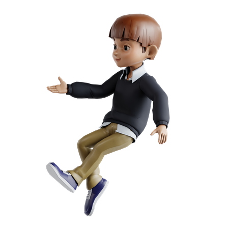 Niño saltando en el aire mientras muestra algo que le queda  3D Icon