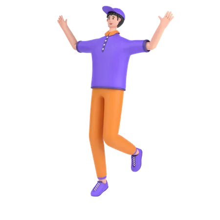 Niño saltando y celebra el éxito.  3D Illustration