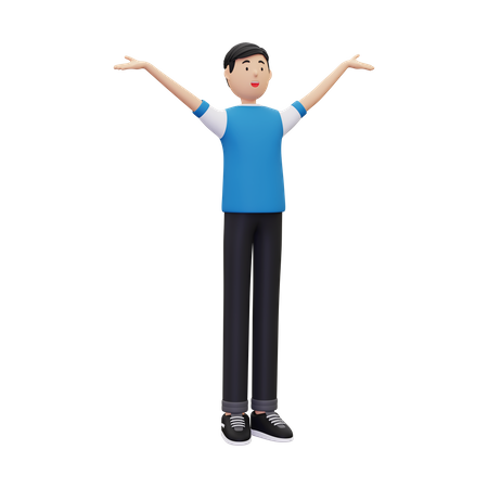 Niño saltando y celebra el éxito.  3D Illustration