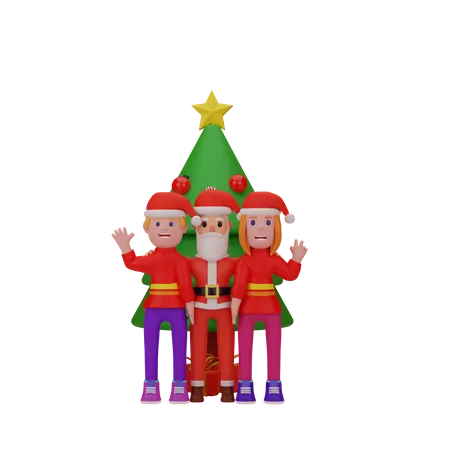 El niño dice hola y celebra la Navidad.  3D Illustration
