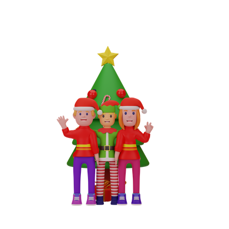 El niño dice hola y celebra la Navidad.  3D Illustration