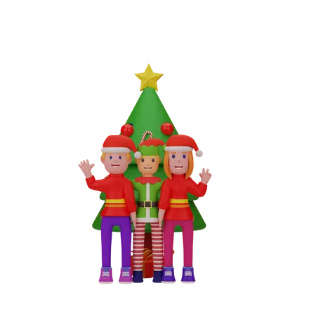 Representacion 3 D De Personas Celebrando Navidad Y Ano Nuevo 3D Illustration