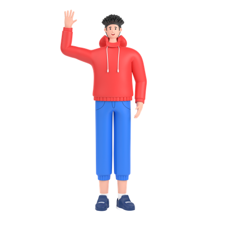 Niño saludando con la mano agitando  3D Illustration