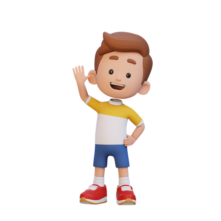 Niño saludando con la mano y con una linda cara feliz  3D Icon