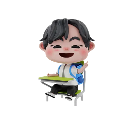 Niño sentado en un banco  3D Illustration