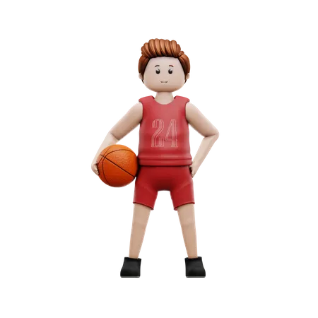 Niño sosteniendo baloncesto  3D Illustration