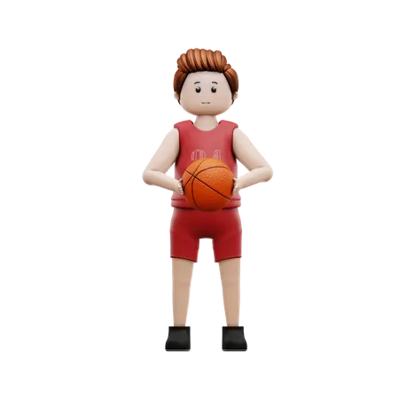 Niño sosteniendo baloncesto  3D Illustration