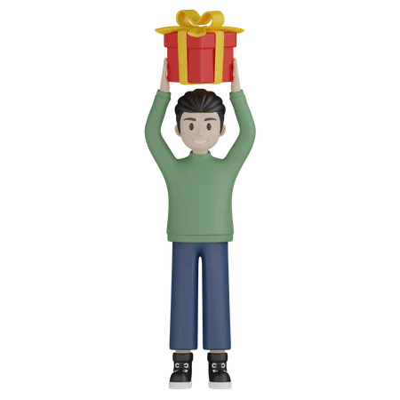 Niño sosteniendo caja de regalo  3D Illustration