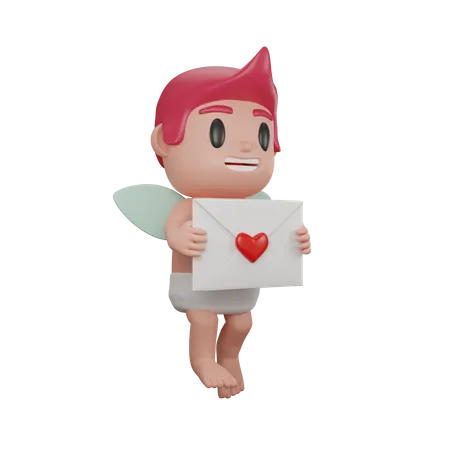Niño sosteniendo carta de amor  3D Illustration
