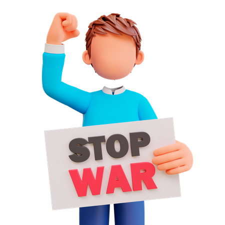 Niño sosteniendo cartel de detener la guerra  3D Icon