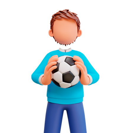 Niño sosteniendo futbol  3D Illustration