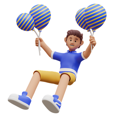 Niño joven, tenencia, globos  3D Illustration