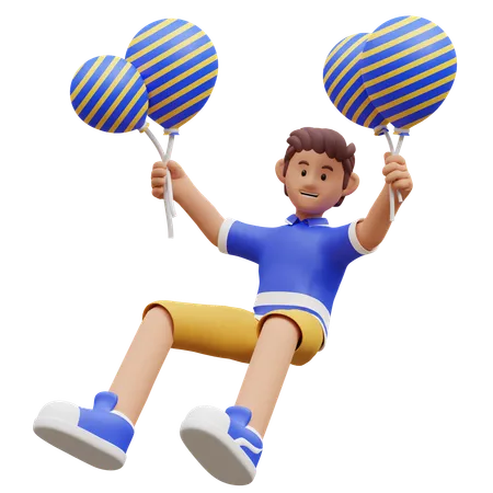 Niño joven, tenencia, globos  3D Illustration