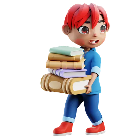 Niño sosteniendo libros  3D Illustration