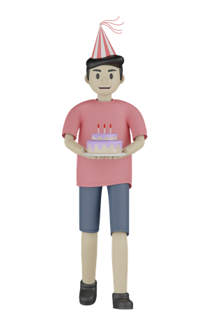 Niño sosteniendo pastel  3D Illustration