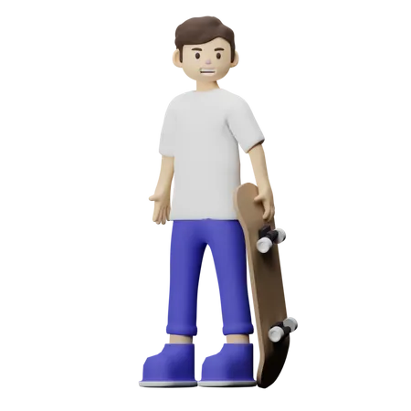 Niño sosteniendo patineta  3D Illustration
