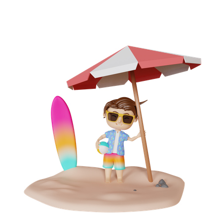 Niño sosteniendo una pelota de playa  3D Illustration