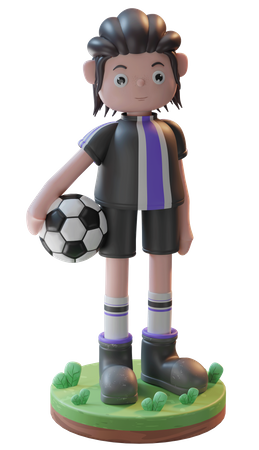 Niño, tenencia, pelota del fútbol  3D Illustration