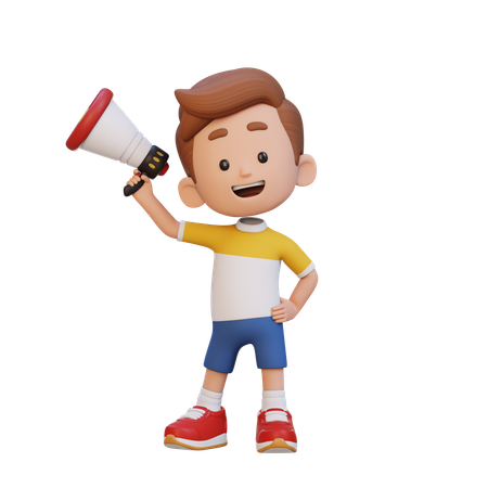 Niño sosteniendo un megáfono en la mano izquierda  3D Icon