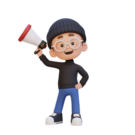 Niño sosteniendo un megáfono en la mano izquierda  3D Icon