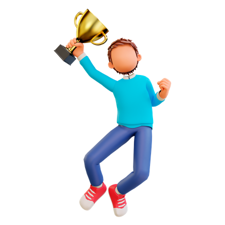 Niño sosteniendo un trofeo  3D Illustration