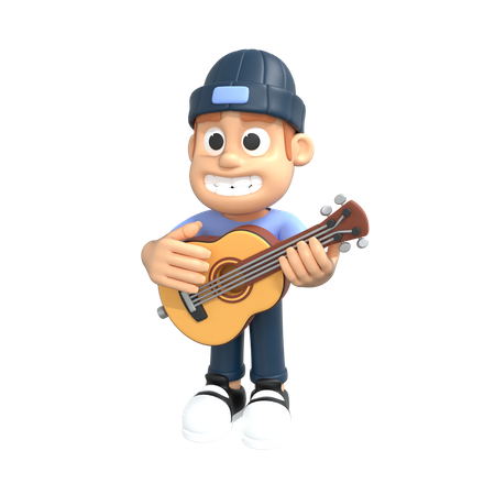 Niño tocando la guitarra  3D Illustration