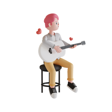 Niño tocando su guitarra  3D Illustration