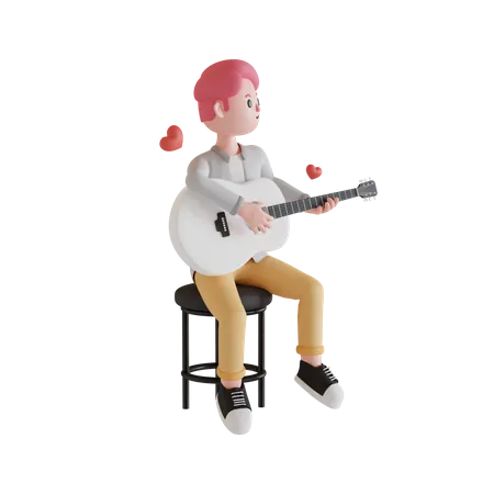 Niño tocando su guitarra  3D Illustration