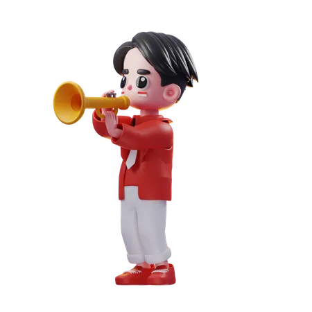 Niño tocando la trompeta  3D Illustration