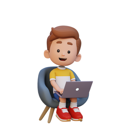 Niño trabajando en una computadora portátil  3D Icon