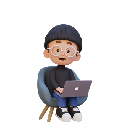 Niño trabajando en una computadora portátil  3D Icon