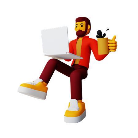 Niño trabajando en la computadora portátil  3D Illustration