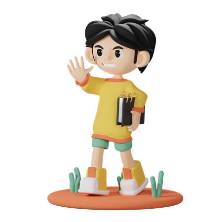 Niño trae libro  3D Illustration