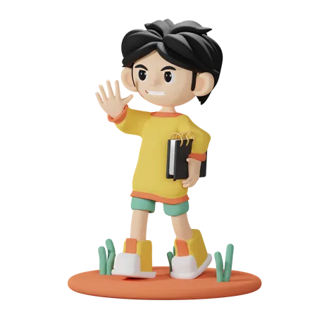 Niño trae libro  3D Illustration