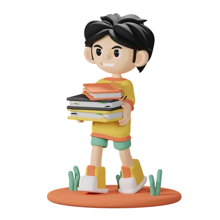 Niño trae un libro  3D Illustration