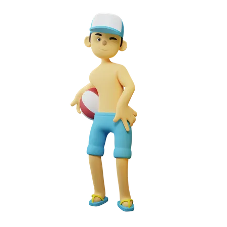 Niño Trae Voleibol  3D Illustration