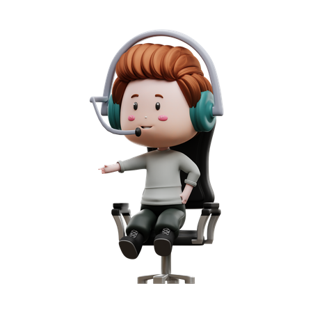 Niño usando auriculares  3D Illustration