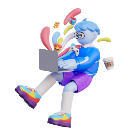 Niño usando computadora  3D Icon
