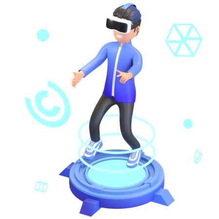 Niño usando dispositivo de realidad virtual  3D Illustration