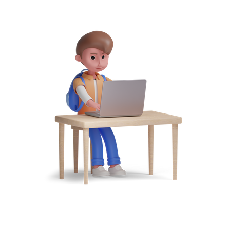 Niño usando laptop  3D Illustration