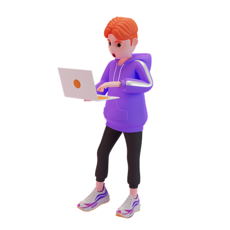 Niño usando laptop  3D Illustration