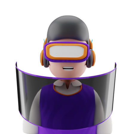 Niño usando tecnología de realidad virtual  3D Illustration