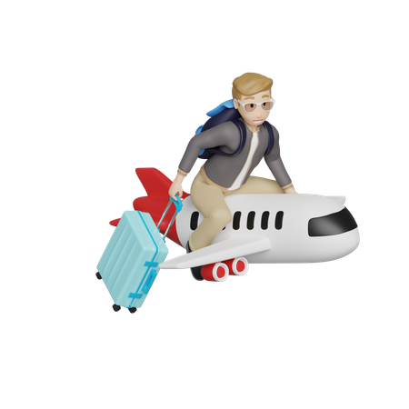Niño viajando en avión  3D Illustration