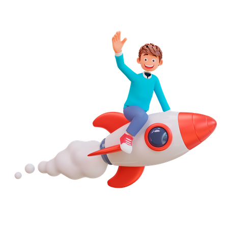 Niño volando en un cohete  3D Icon