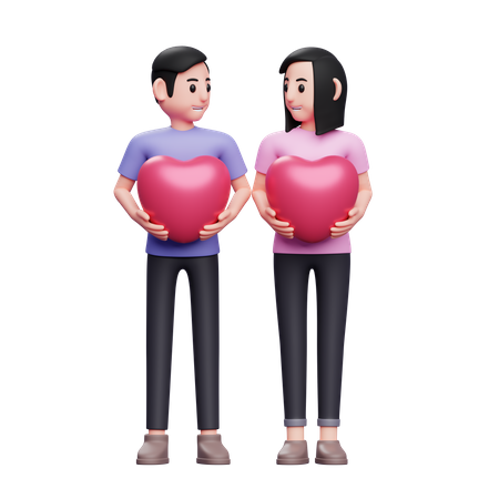 Niño y niña sosteniendo globo de corazón  3D Icon