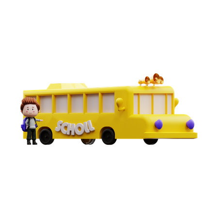 Niño yendo a la escuela usando el autobús  3D Illustration