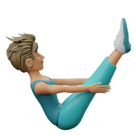 Chico de yoga haciendo pose de barco  3D Illustration