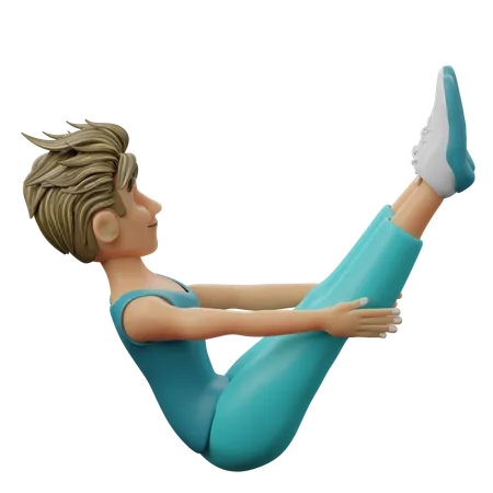 Chico de yoga haciendo pose de barco  3D Illustration