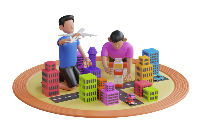 Niños haciendo ciudad de juguetes  3D Icon